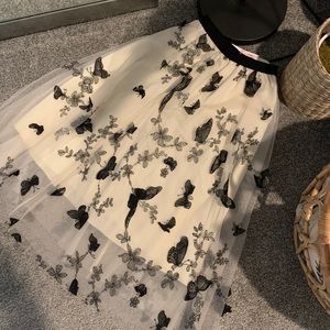 Cream/Black Butterfly Midi Skirt - Size S/M